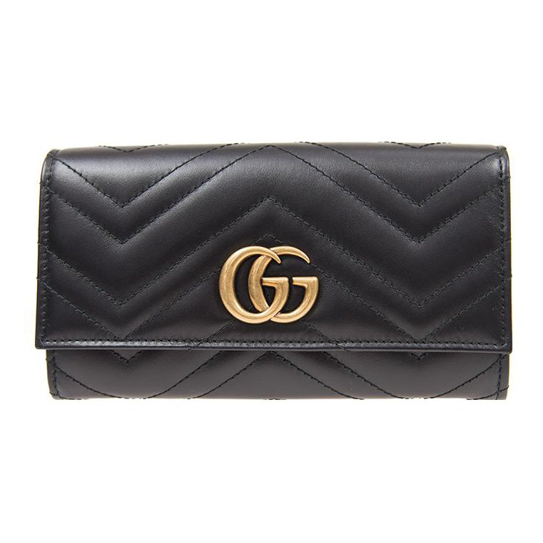 GUCCI GG Marmont Women's Black Quilted Leather Long Wallet | 443436