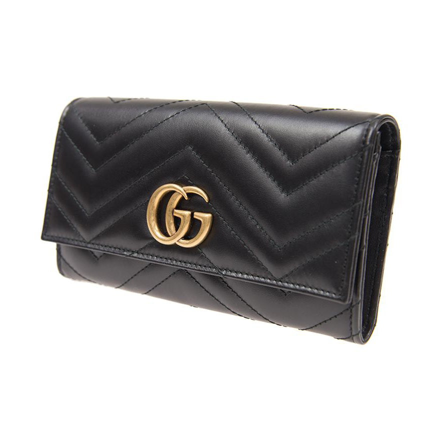 GUCCI GG Marmont Women's Black Quilted Leather Long Wallet | 443436