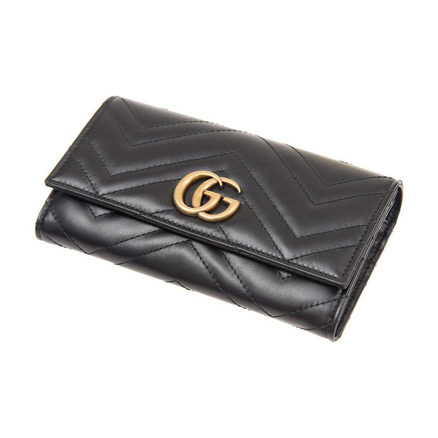 GUCCI GG Marmont Women's Black Quilted Leather Long Wallet | 443436