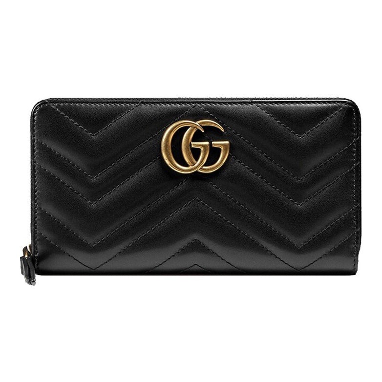 GUCCI GG Marmont Women's Black Quilted Faux Leather Zip Wallet | 443123