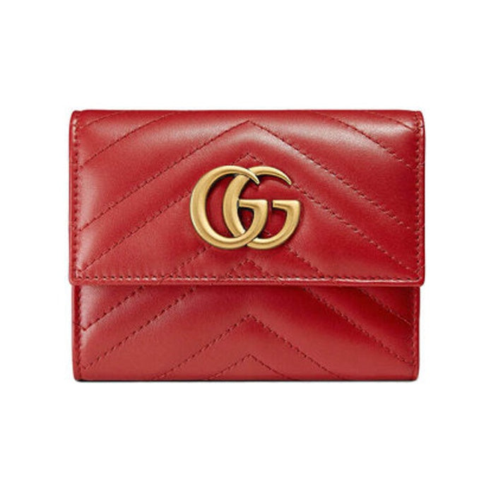 GUCCI GG Marmont Women's Red Quilted Cowhide Leather Compact Wallet | 474802