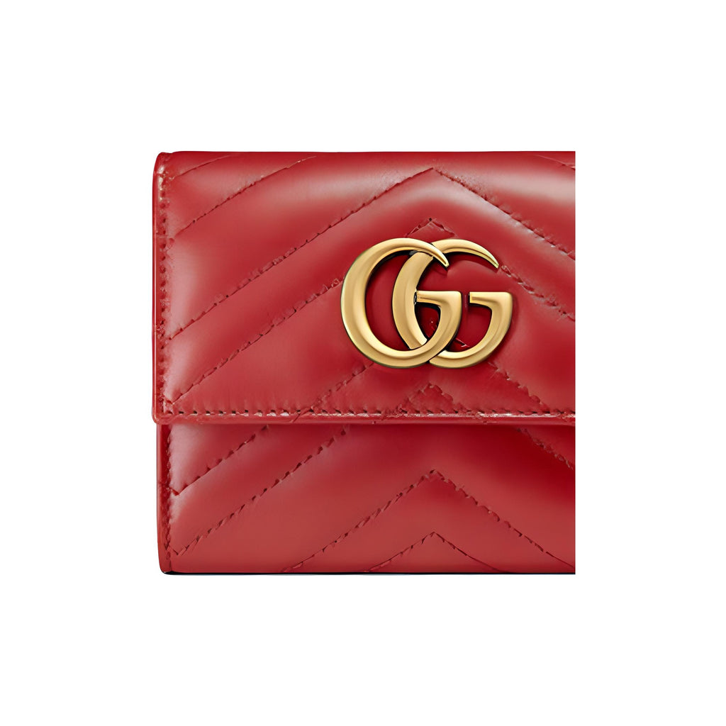 GUCCI GG Marmont Women's Red Quilted Cowhide Leather Compact Wallet | 474802