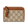 GUCCI GG Emblem Women's Beige & Brown Canvas Zip Card Holder | 821804