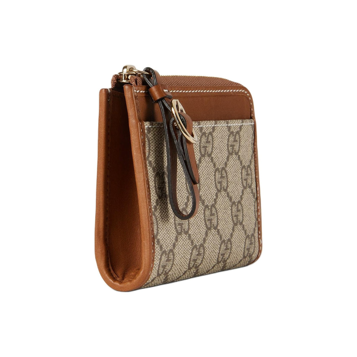 GUCCI GG Emblem Women's Beige & Brown Canvas Zip Card Holder | 821804