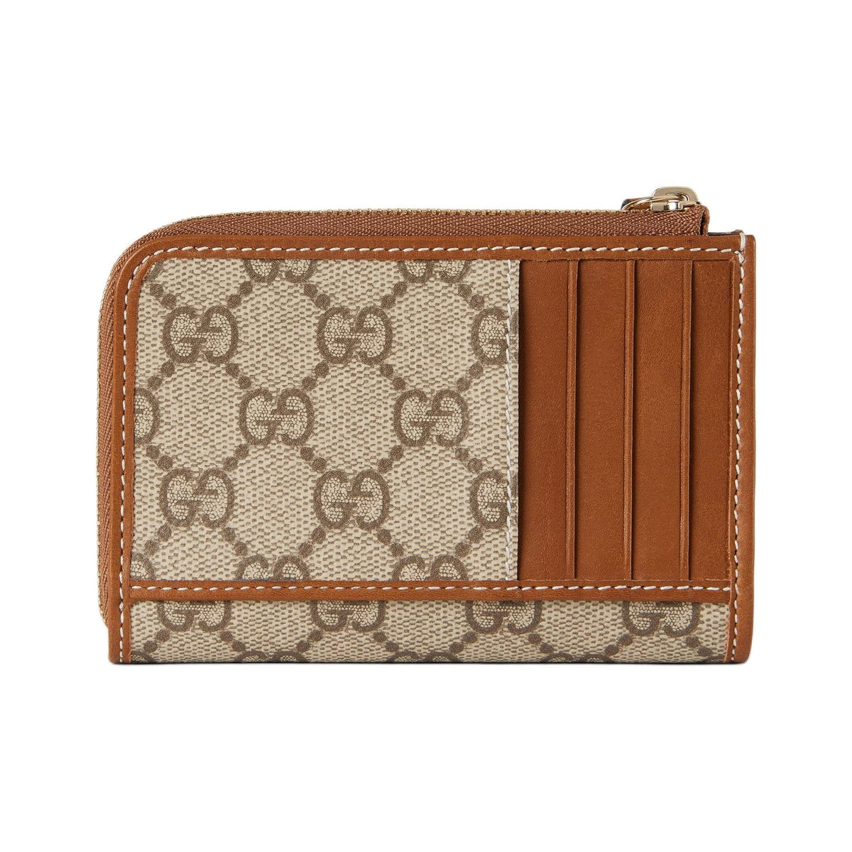 GUCCI GG Emblem Women's Beige & Brown Canvas Zip Card Holder | 821804