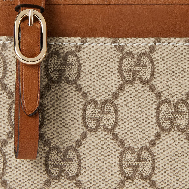 GUCCI GG Emblem Women's Beige & Brown Canvas Zip Card Holder | 821804