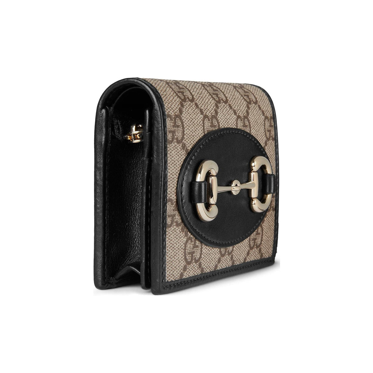 GUCCI Horsebit Women's Beige & Dark Brown GG Fabric Card Holder | 621887