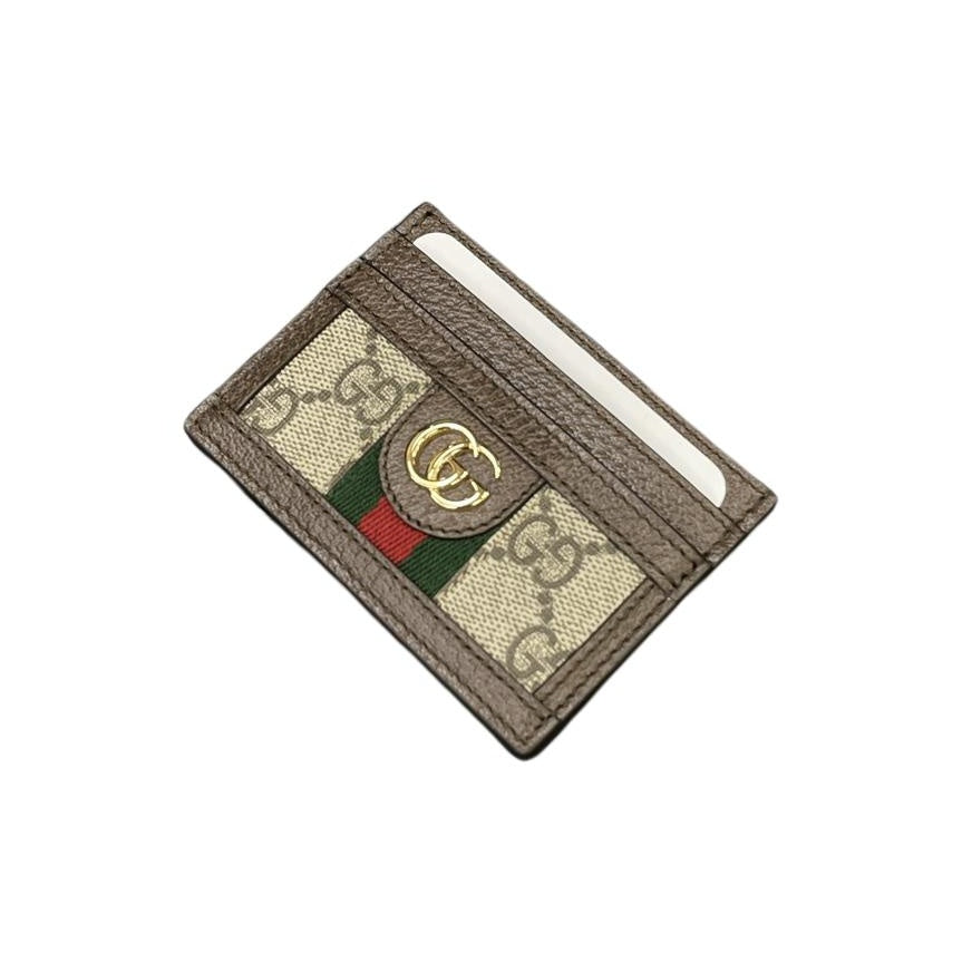 GUCCI Ophidia Unisex Ebony & Brown Canvas & Leather Card Holder | 523159