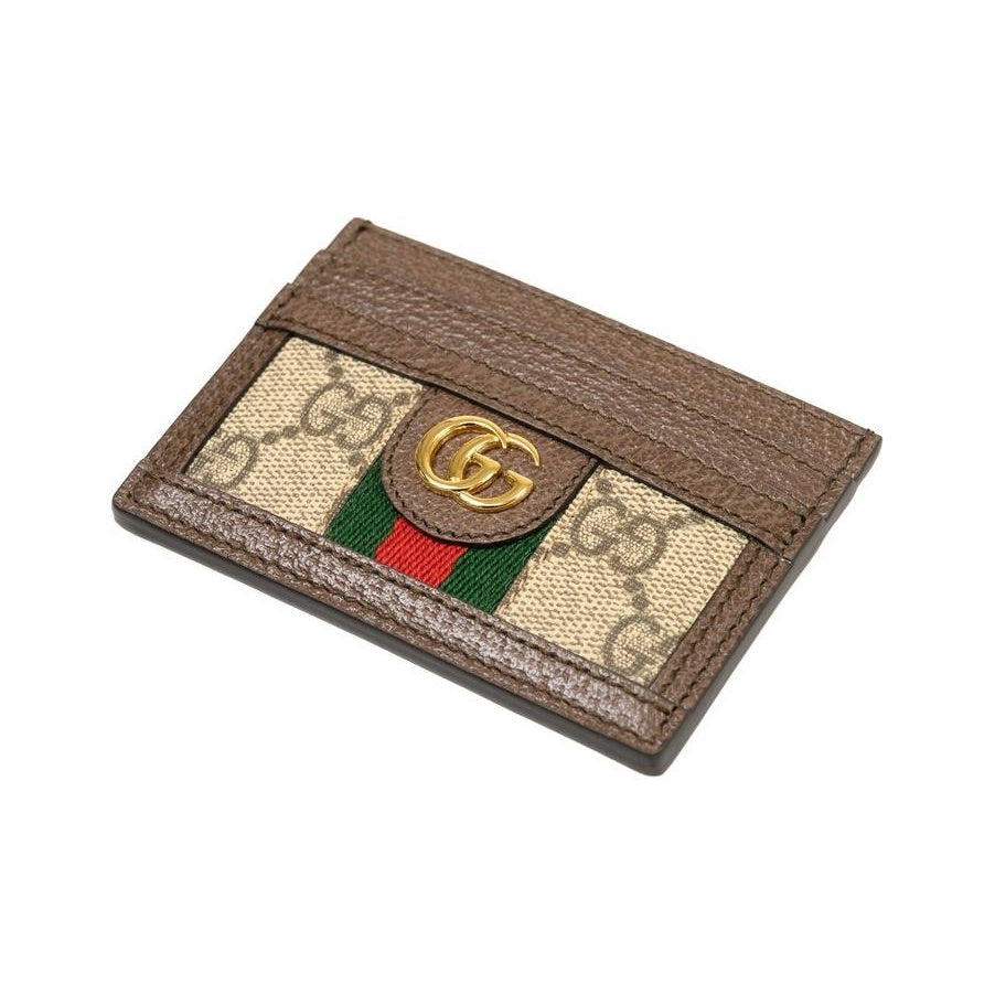 GUCCI Ophidia Unisex Ebony & Brown Canvas & Leather Card Holder | 523159