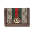 GUCCI Ophidia Women's Ebony & Brown Canvas & Leather Compact Flap Wallet | 523155