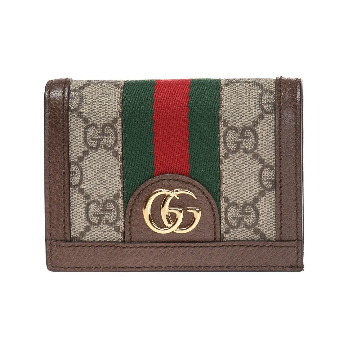 GUCCI Ophidia Women's Ebony & Brown Canvas & Leather Compact Flap Wallet | 523155