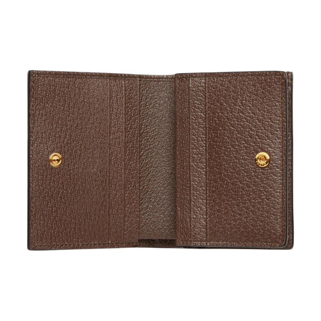 GUCCI Ophidia Women's Ebony & Brown Canvas & Leather Compact Flap Wallet | 523155