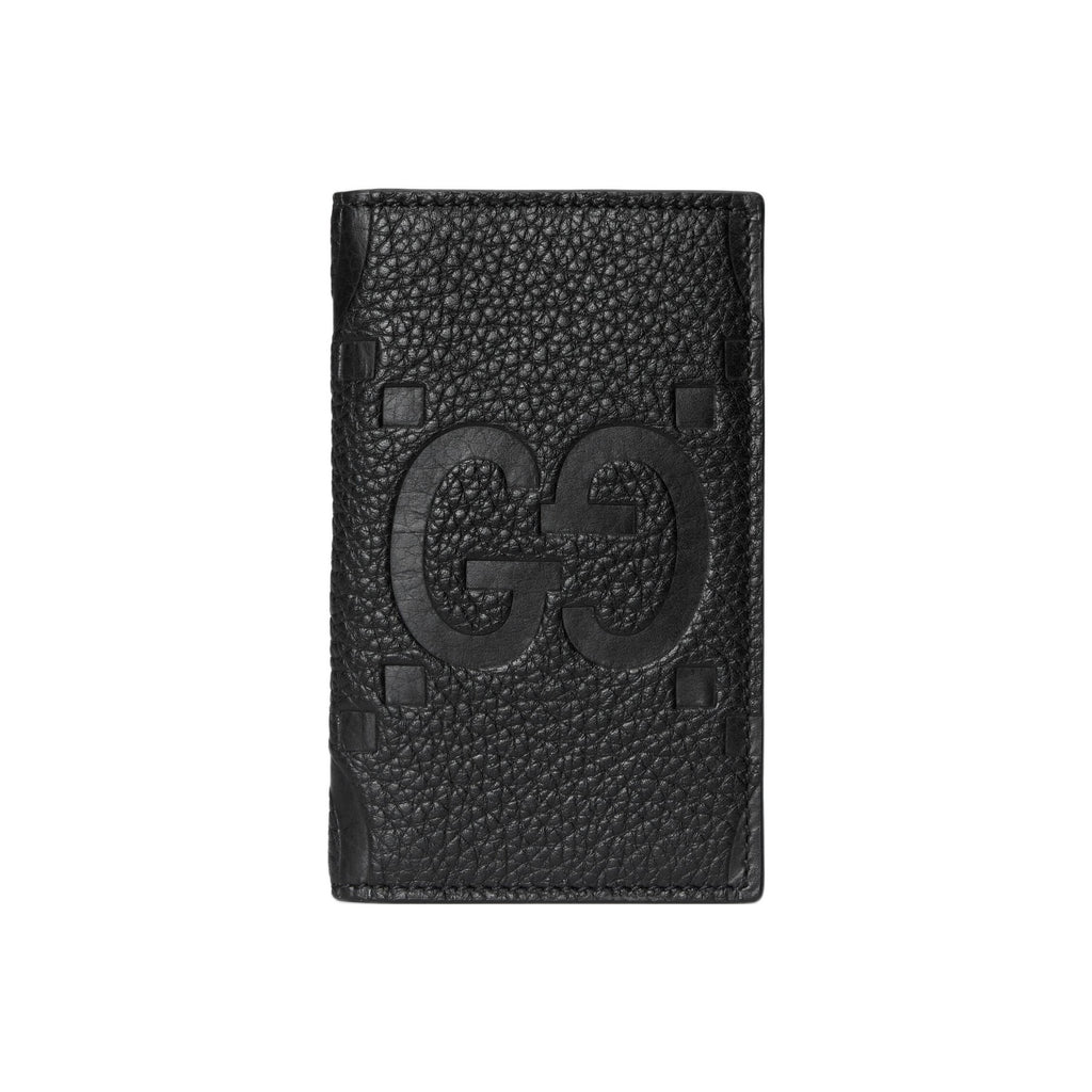 GUCCI Men's Black Leather Large Flap Card Holder with Embossed Double G | 7394785