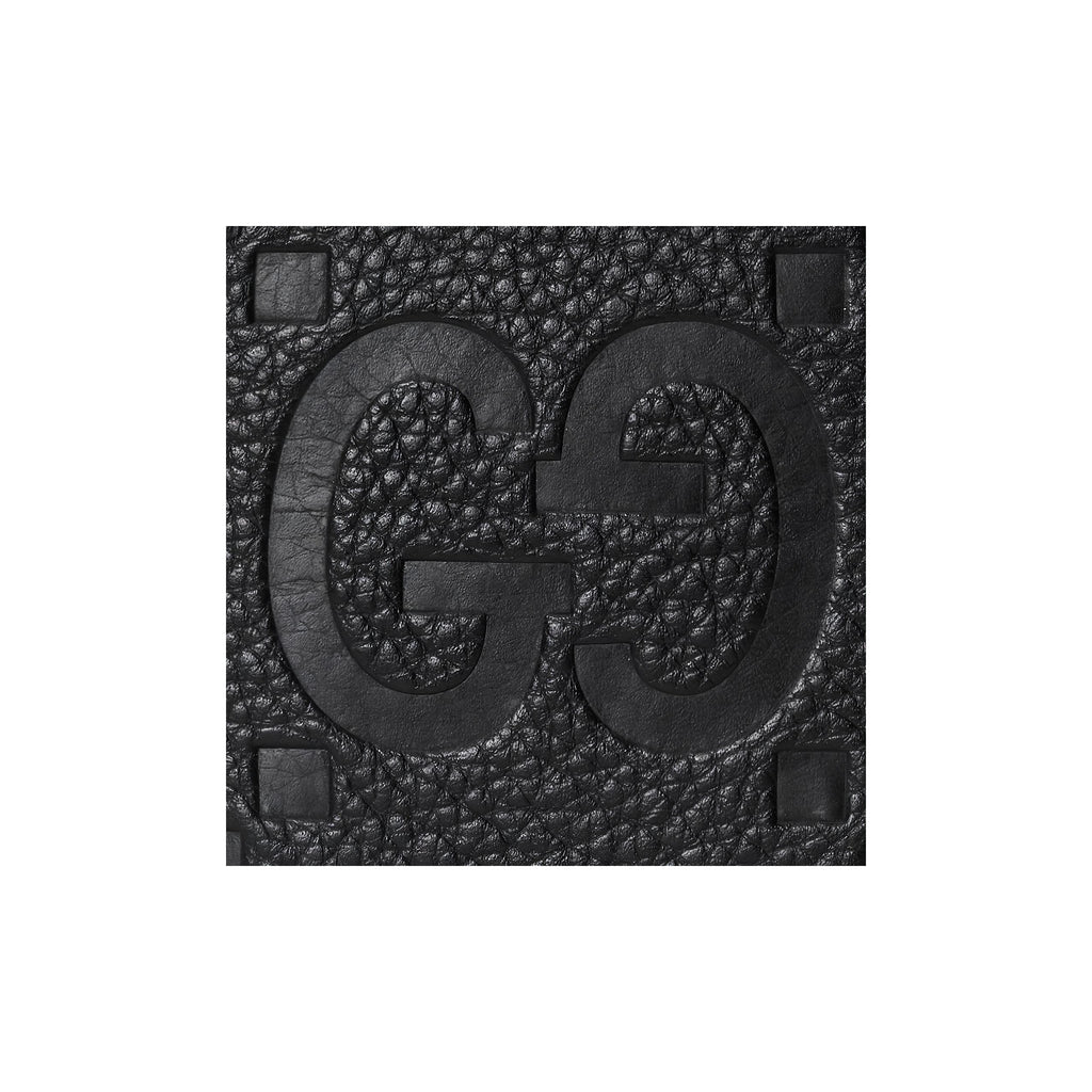 GUCCI Men's Black Leather Large Flap Card Holder with Embossed Double G | 7394785
