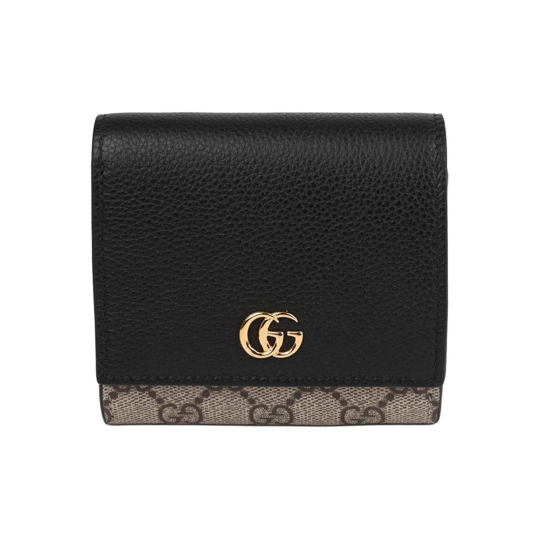 GUCCI GG Marmont Unisex Black & Beige GG Supreme & Leather Wallet | 598587