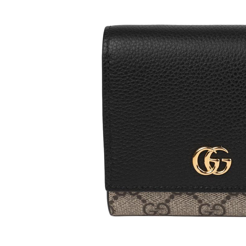GUCCI GG Marmont Unisex Black & Beige GG Supreme & Leather Wallet | 598587