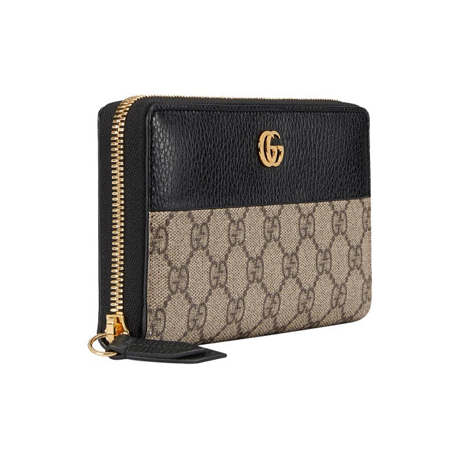 GUCCI Marmont Women's Ebony & Black Canvas & Leather Long Zip Wallet | 456117
