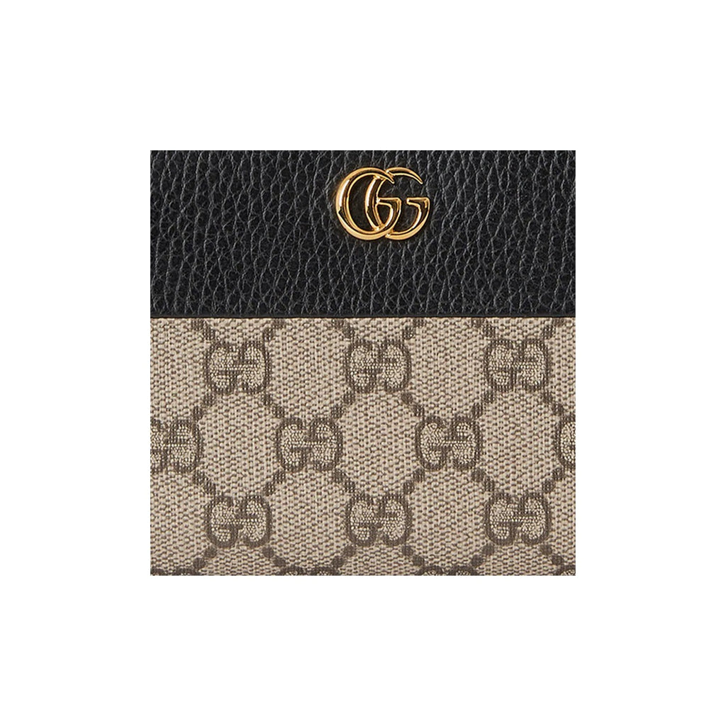 GUCCI Marmont Women's Ebony & Black Canvas & Leather Long Zip Wallet | 456117