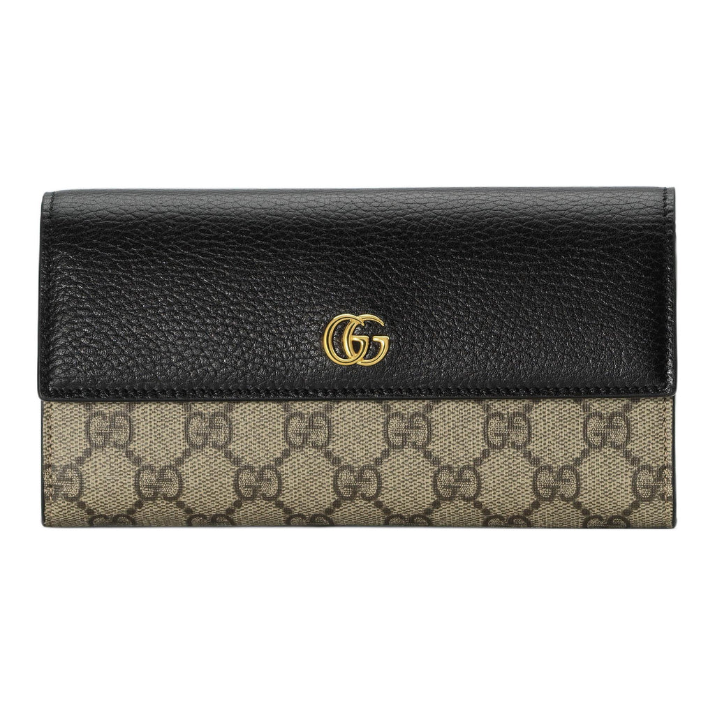GUCCI Women's Black & Ebony Canvas & Leather Long Snap Wallet | 456116