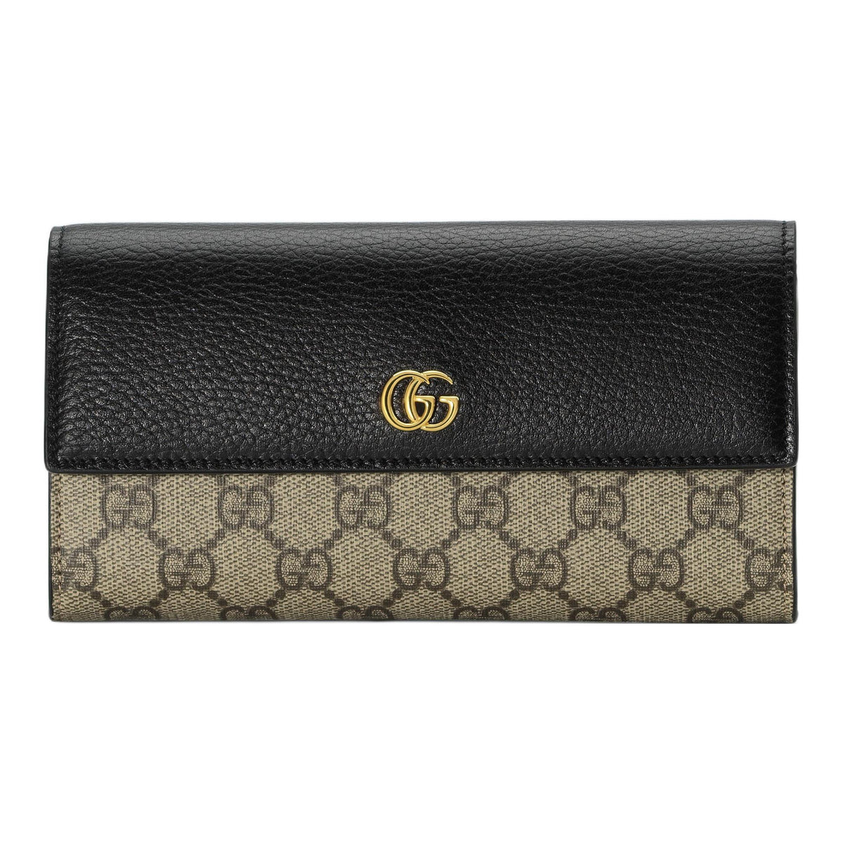 GUCCI Women's Black & Ebony Canvas & Leather Long Snap Wallet | 456116