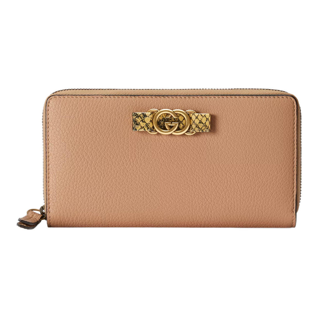 GUCCI Women's Beige Leather Wallet with Python Trim & Interlocking G | 750458