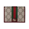 GUCCI Ophidia Women's Beige & Dark Brown Leather & Canvas Card Holder | 838486