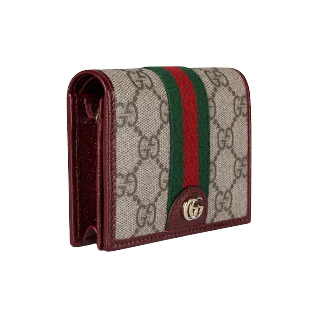 GUCCI Ophidia Women's Beige & Dark Brown Leather & Canvas Card Holder | 838486