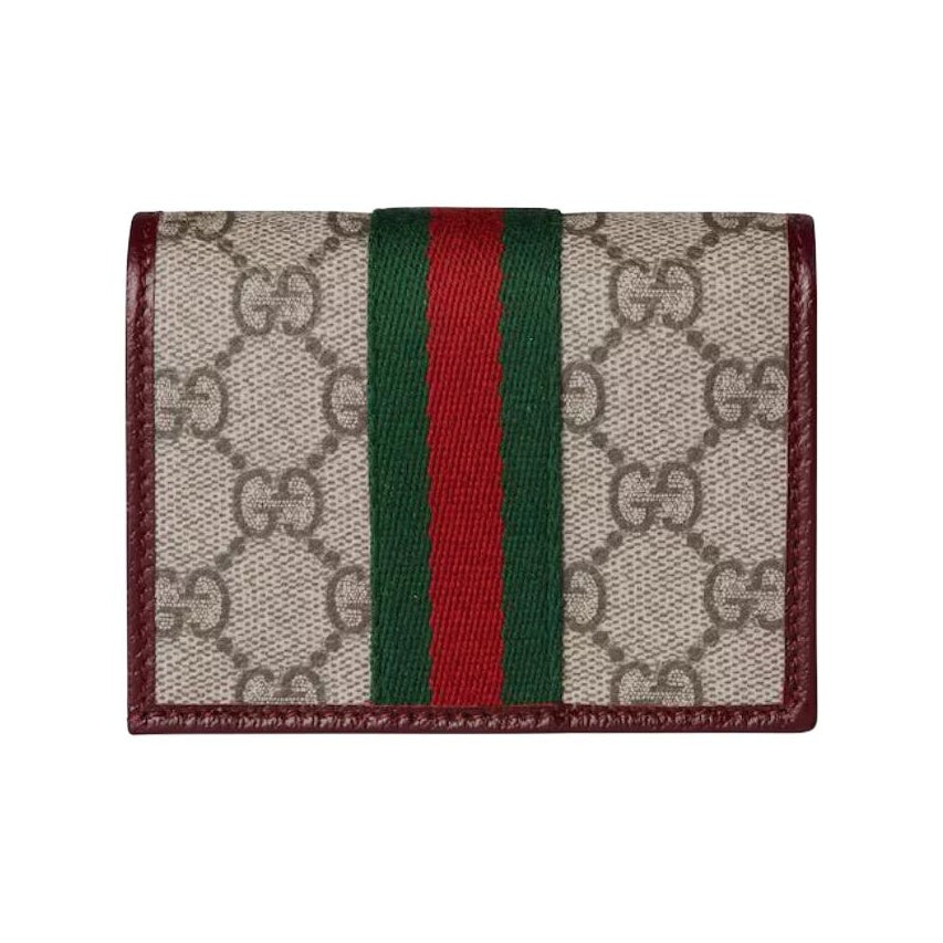 GUCCI Ophidia Women's Beige & Dark Brown Leather & Canvas Card Holder | 838486