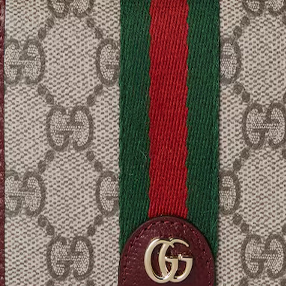 GUCCI Ophidia Women's Beige & Dark Brown Leather & Canvas Card Holder | 838486