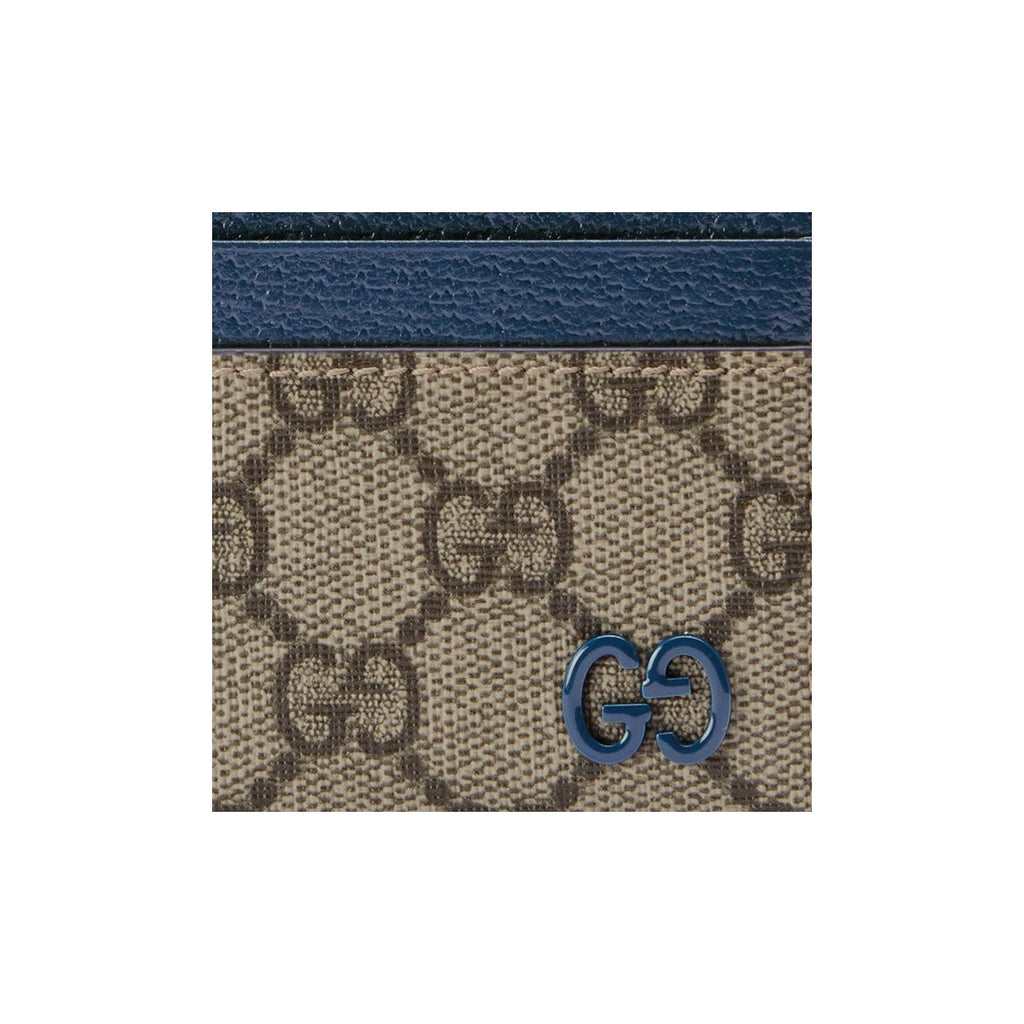 GUCCI GG Supreme Men's Blue & Brown Canvas & Leather Card Holder | 768248