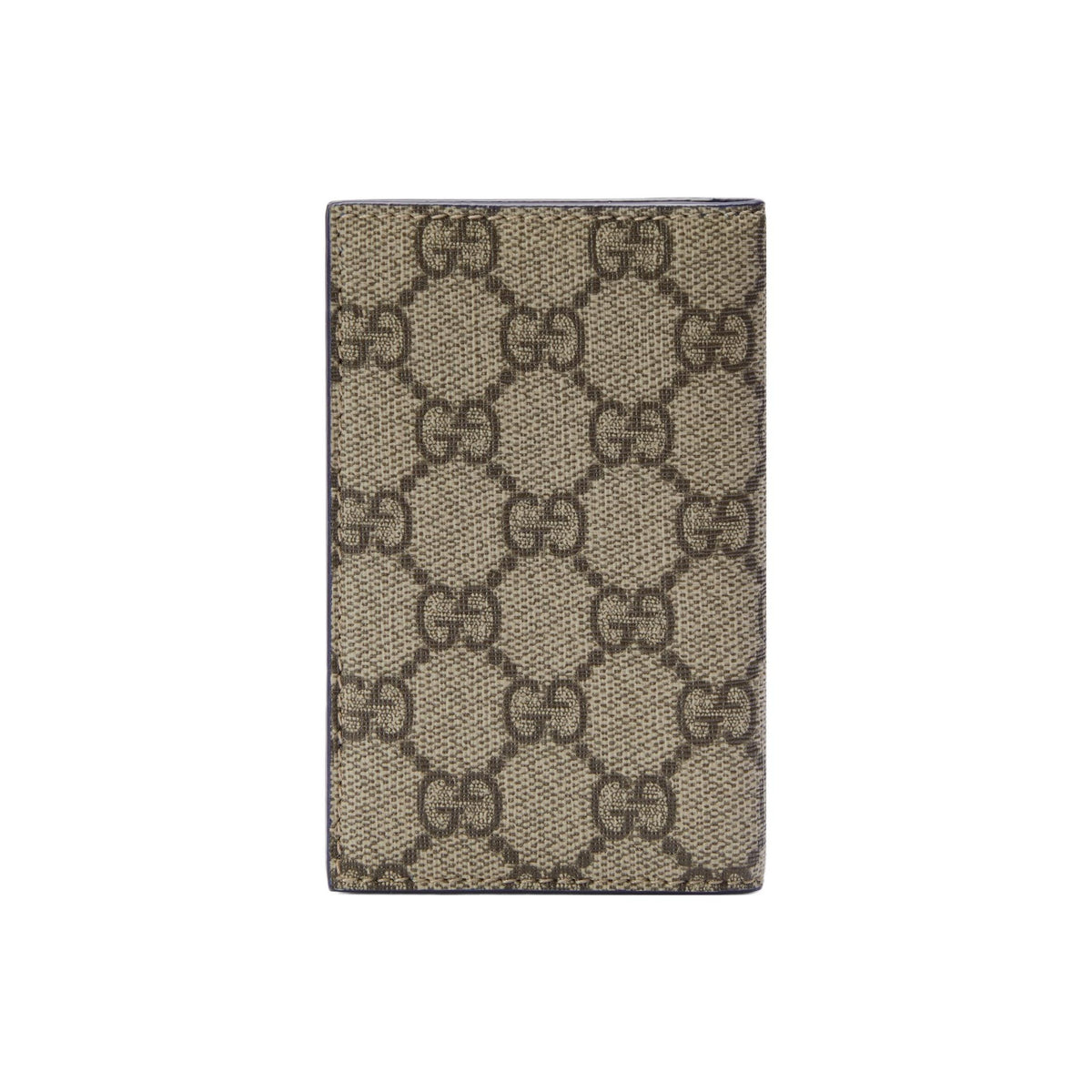 GUCCI GG Supreme Men's Blue & Brown Canvas Flap Card Holder with Leather Trim | 768249