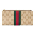 GUCCI Women's Sand Coated Canvas Long Zip Wallet with Web Detail | 876047