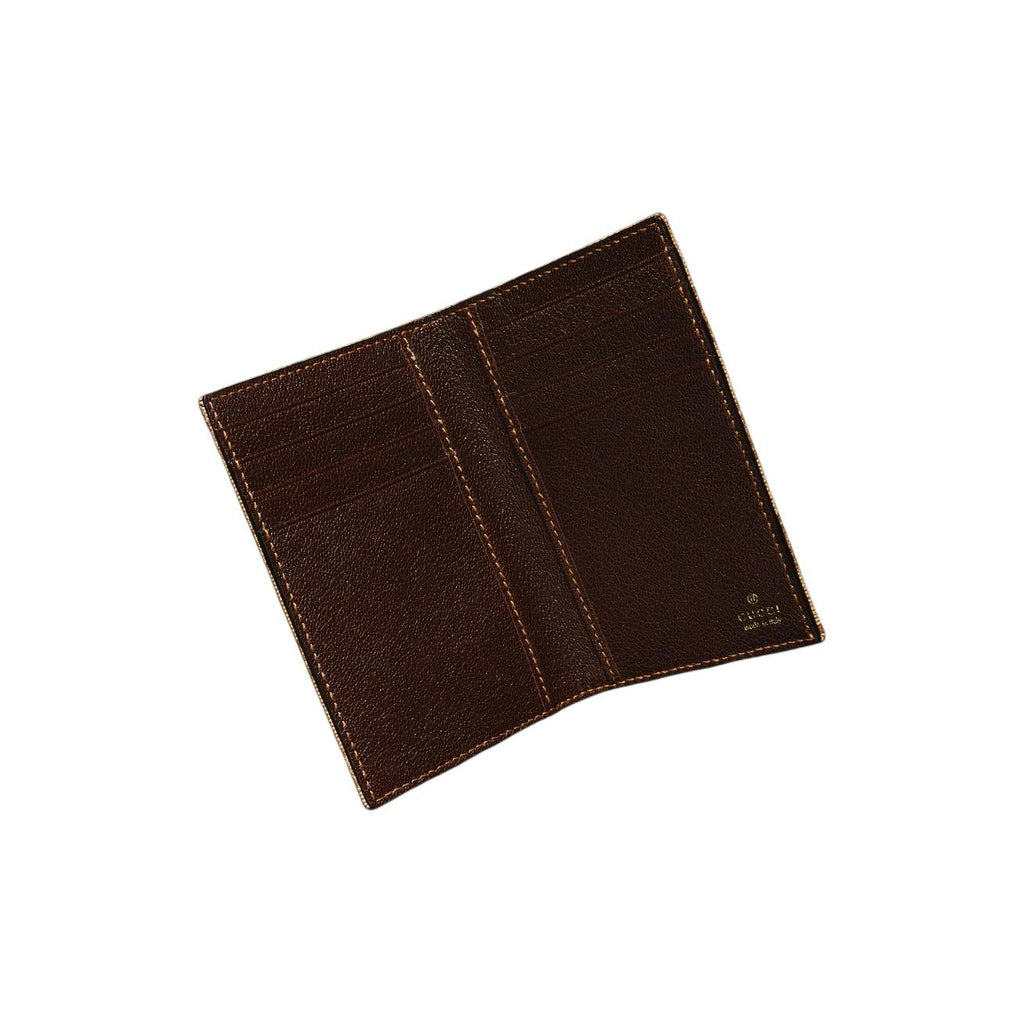 GUCCI Men's Sand & Dark Brown GG Coated Canvas Bifold Card Holder | 876421