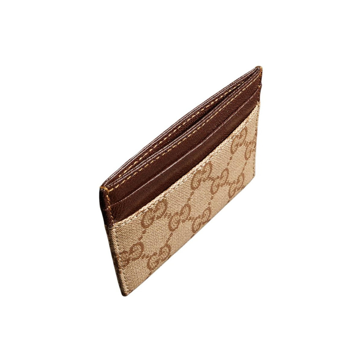 GUCCI Unisex Sand & Brown Faux Leather Card Holder | A002F2
