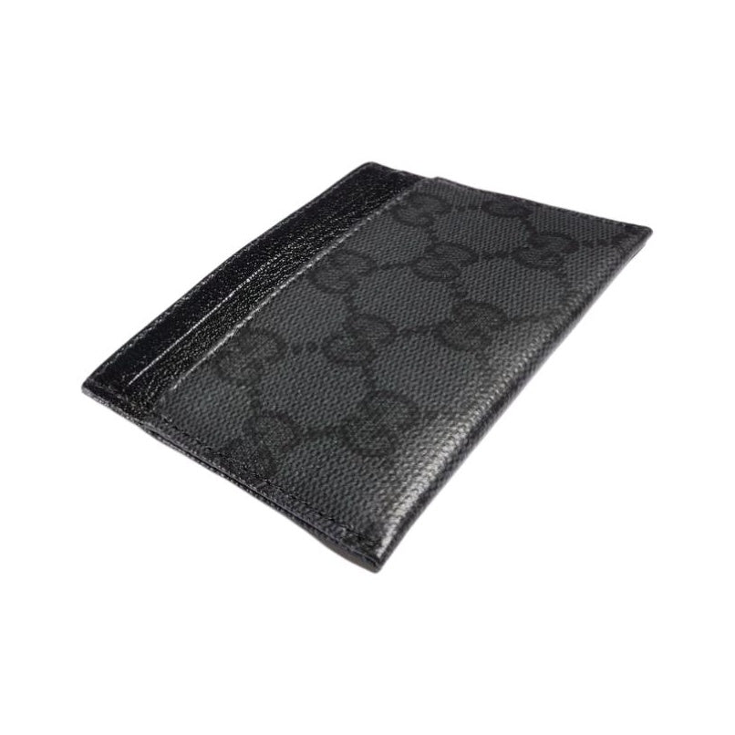 GUCCI Men's Black Coated Canvas Card Holder with Silver-Foil Logo | A002F2