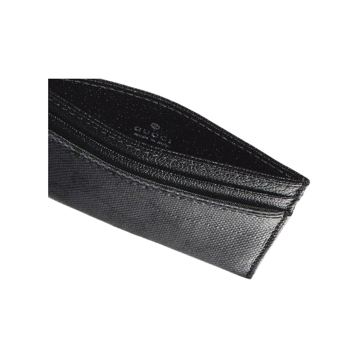 GUCCI Men's Black Coated Canvas Card Holder with Silver-Foil Logo | A002F2