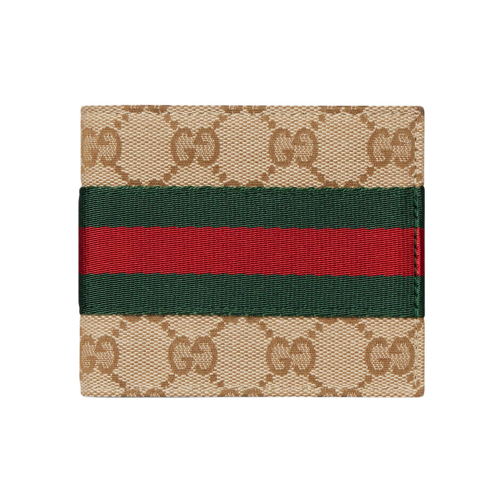 GUCCI Unisex Sand & Brown GG Canvas Bifold Wallet with Web Detail | 867335