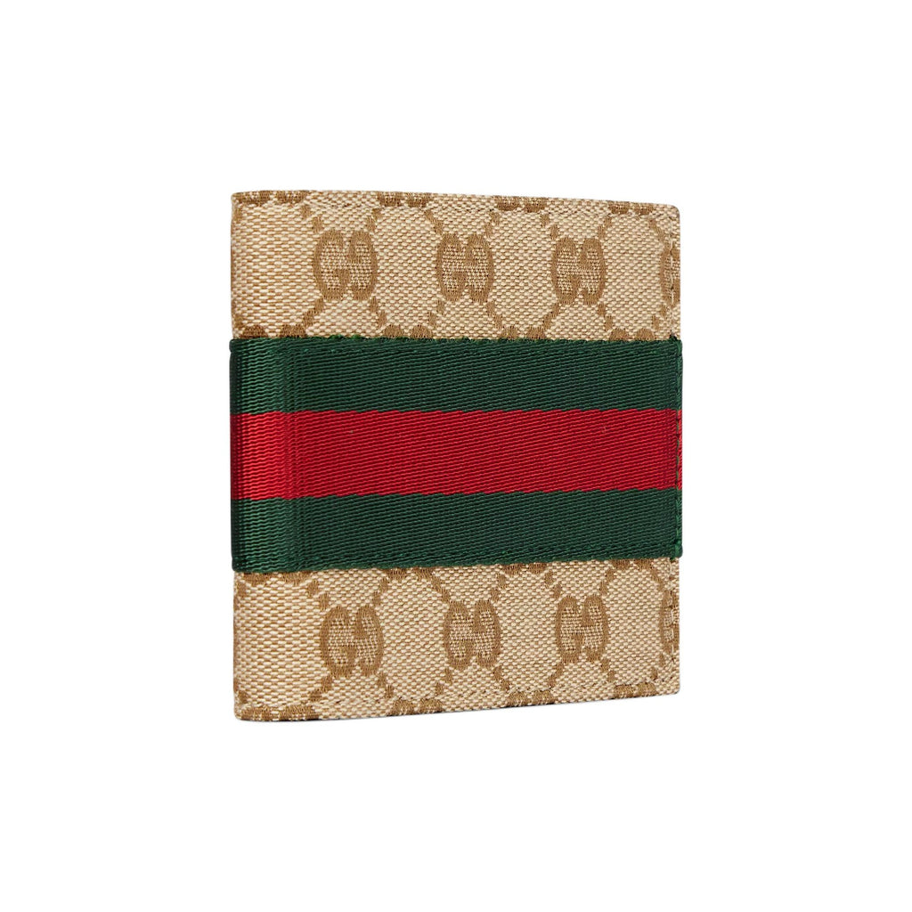 GUCCI Unisex Sand & Brown GG Canvas Bifold Wallet with Web Detail | 867335