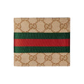 GUCCI Men's Sand & Dark Brown GG Canvas Wallet with Web Detail | 867341