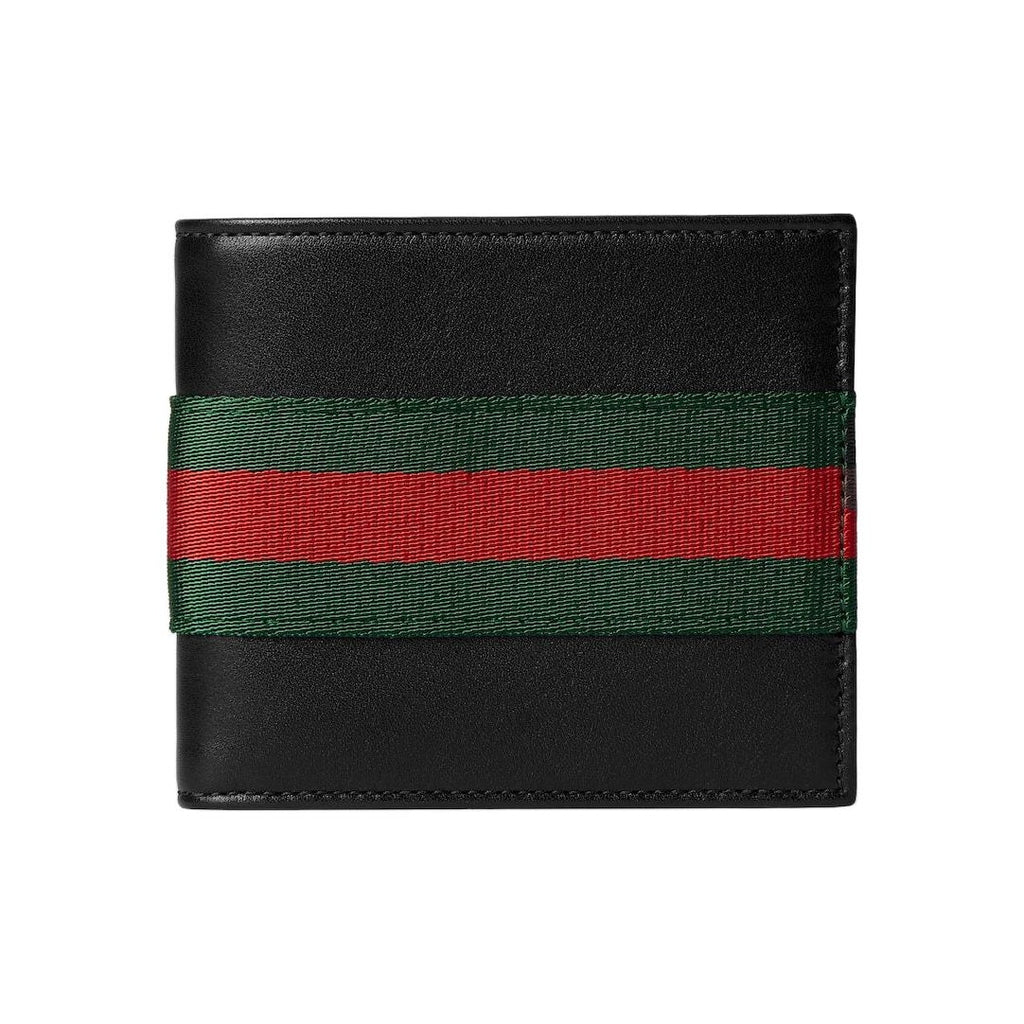 GUCCI Men's Black Leather Wallet with Red & Green Stripe Detail | 867283