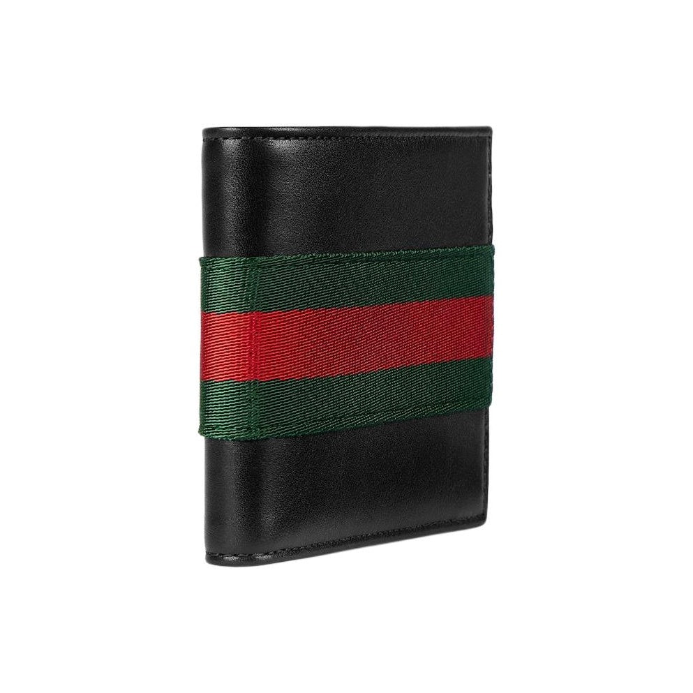 GUCCI Men's Black Leather Wallet with Red & Green Stripe Detail | 867283
