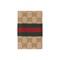 GUCCI Men's Sand & Dark Brown GG Canvas Card Holder with Web Detail | 867346