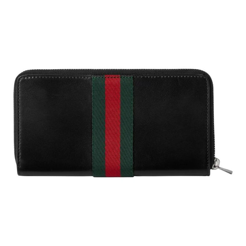 GUCCI TrademarkWeb Men's Black Soft Leather Zip-Around Wallet | 867284