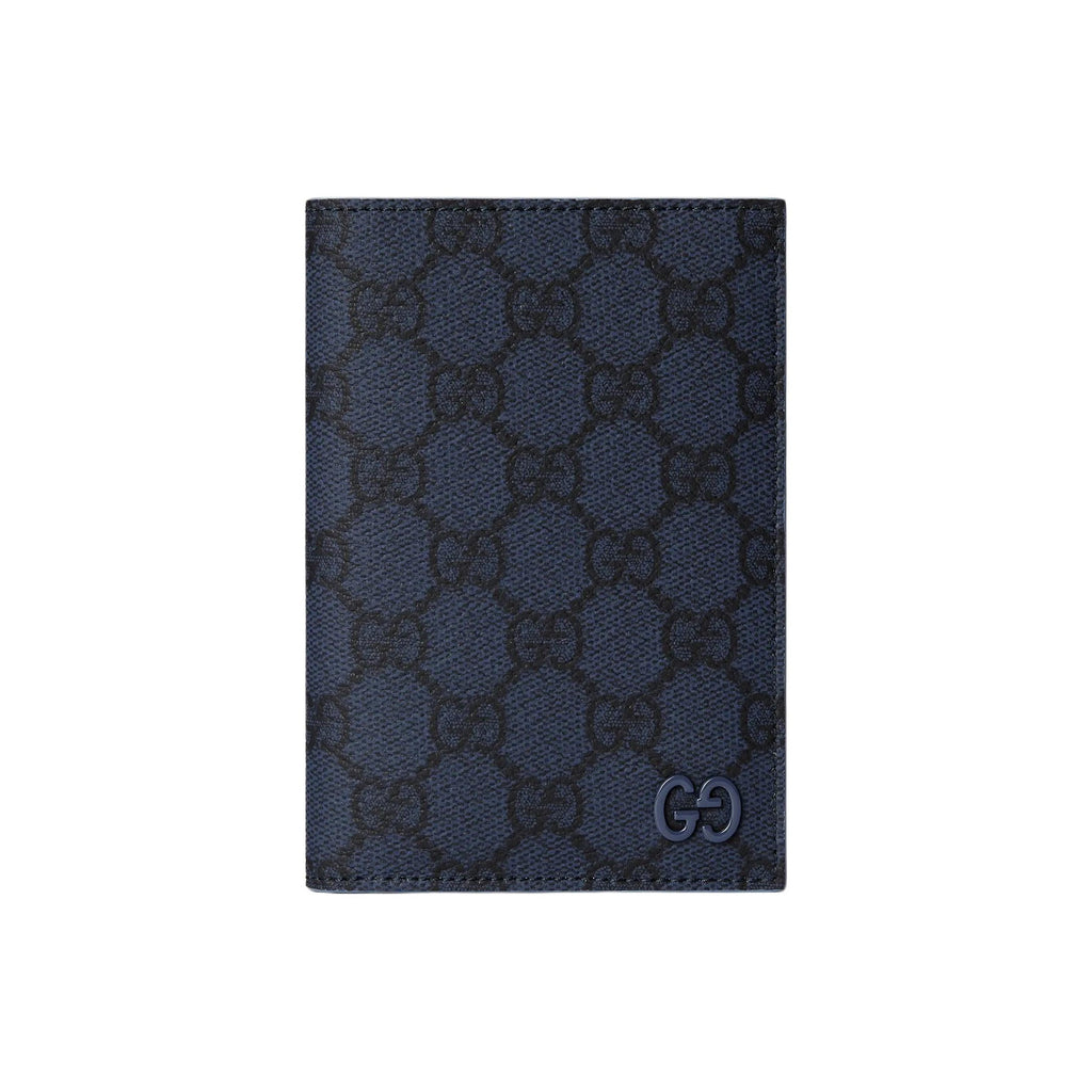 GUCCI GG Supreme Women's Dark Blue Leather Passport Holder | 795229