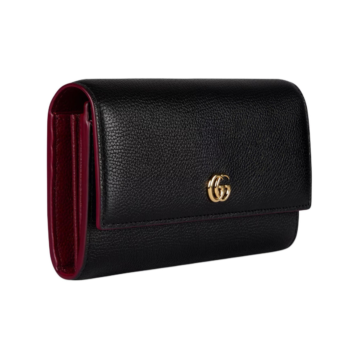 GUCCI GG Marmont Women's Black & Red Cowhide Leather Snap Wallet | 456116