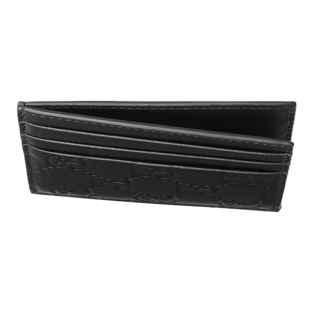 GUCCI GG Emblem Men's Black Smooth Leather Card Holder | 850187