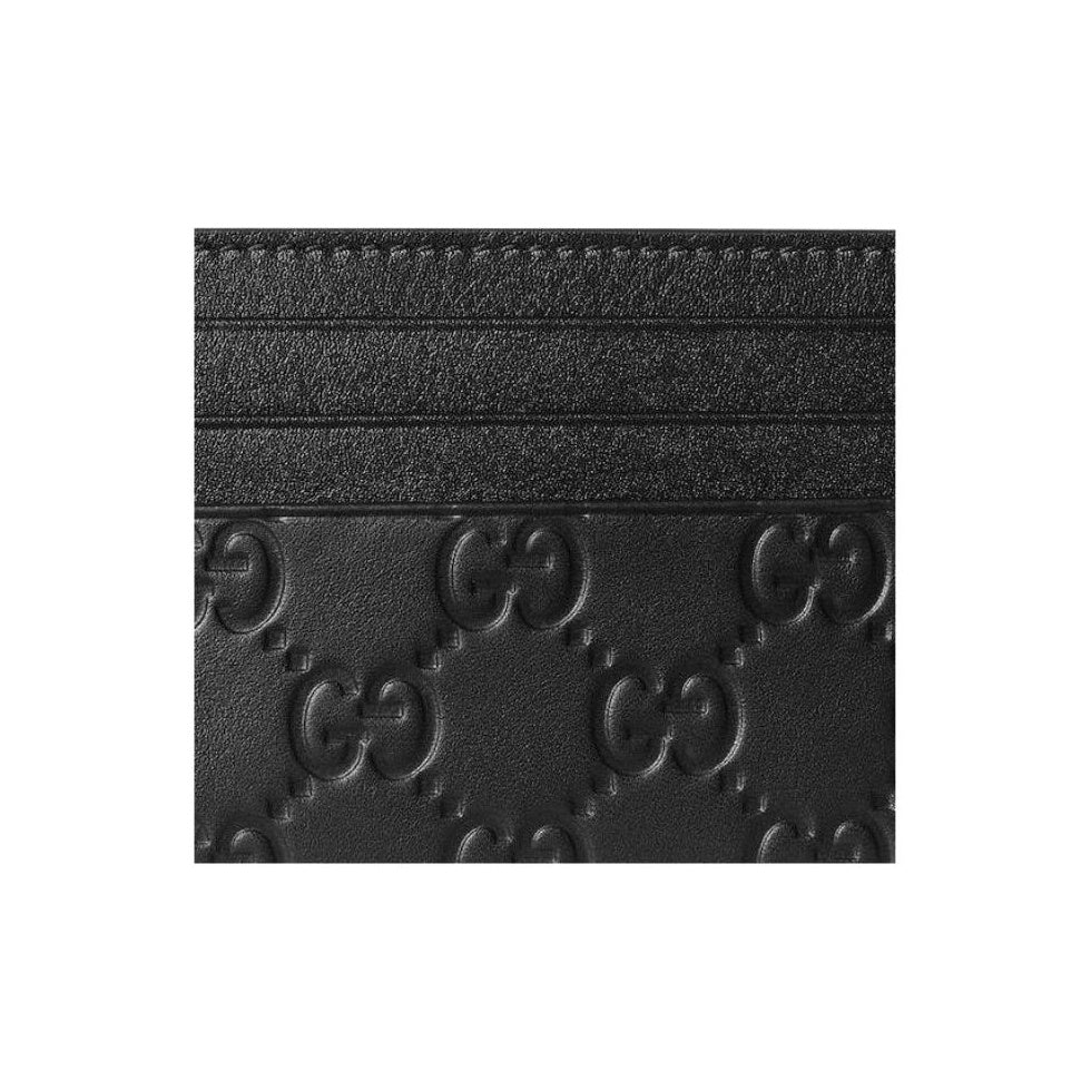 GUCCI GG Emblem Men's Black Smooth Leather Card Holder | 850187