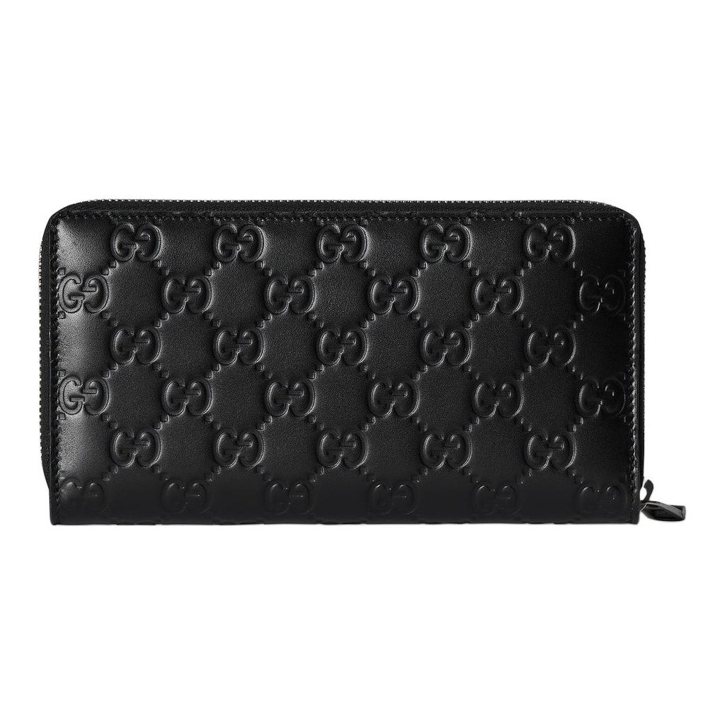 GUCCI GG Emblem Men's Black Cowhide Leather Long Zip Wallet | 860868