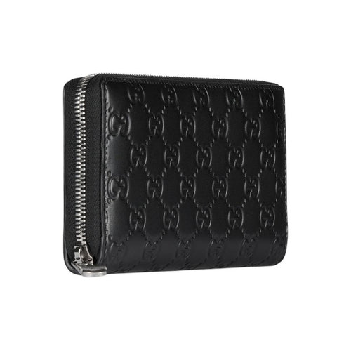 GUCCI GG Emblem Men's Black Cowhide Leather Long Zip Wallet | 860868