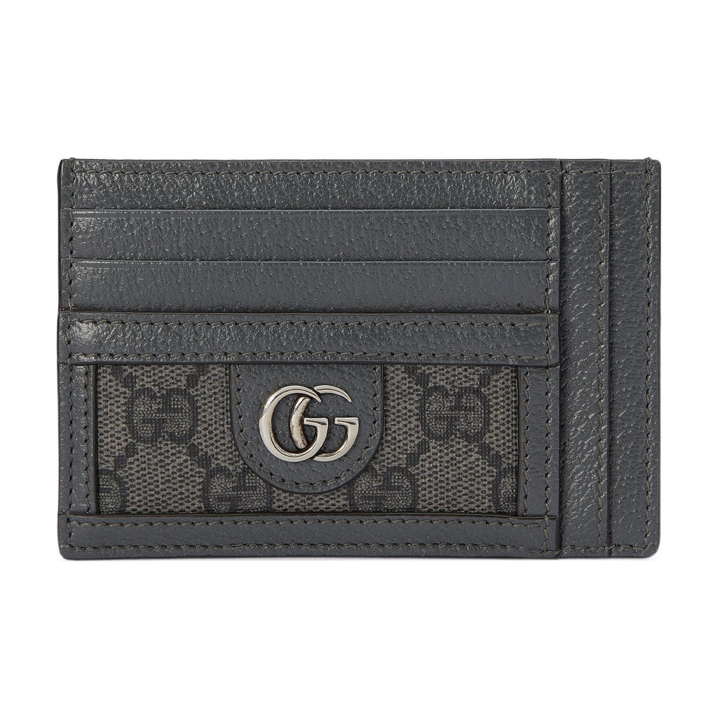 GUCCI Ophidia Men's Gray & Black Canvas Card Holder with Leather Trim | 732018
